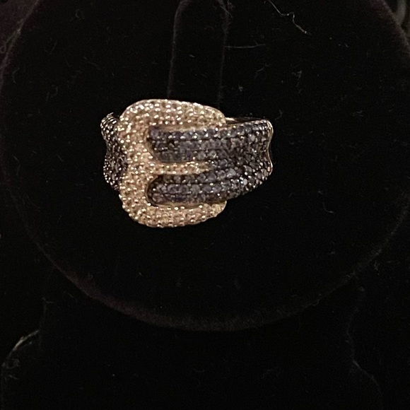 Suzy Levian 18K / Sterling Silver 2.02 CWTw Saphire Buckle Ring w Diamond accent - Picture 2 of 13